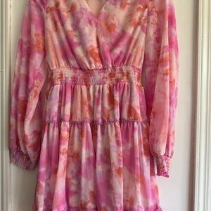 Japna Pink and Orange Long Sleeve Dress